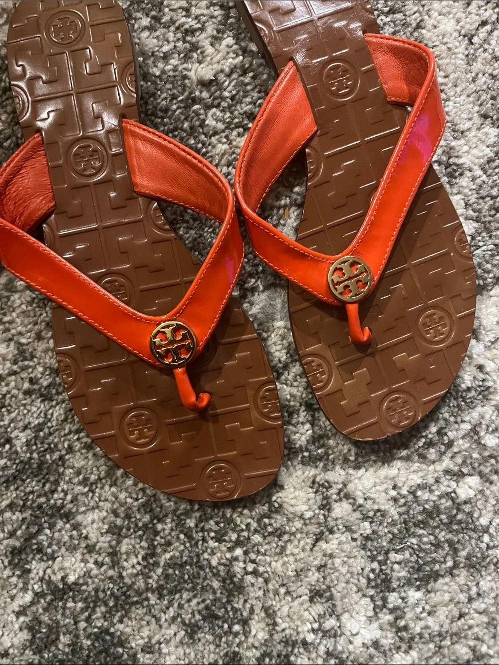 Tory Burch Orange Leather Logo Thong Sandals